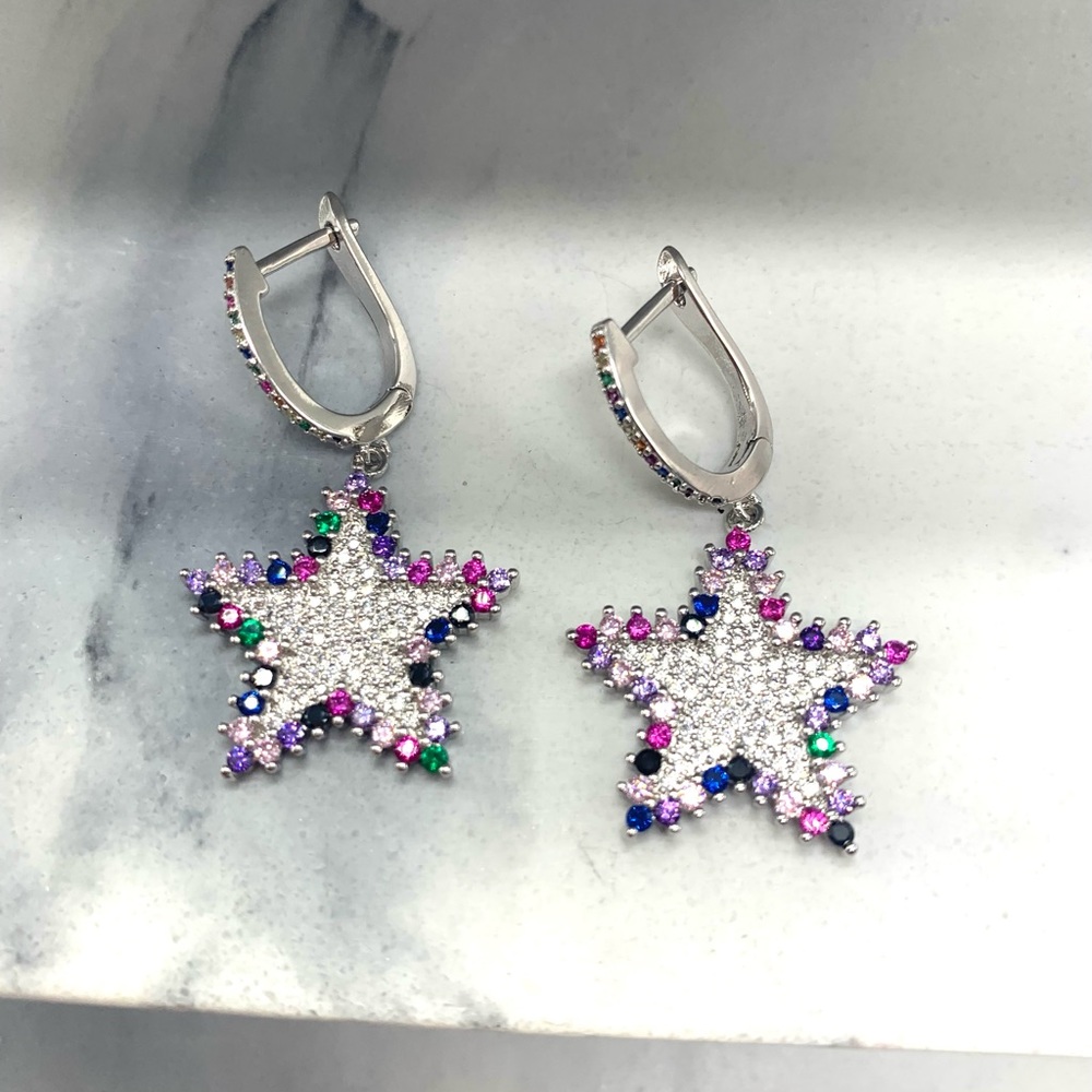 Moon and star zircon stone earrings